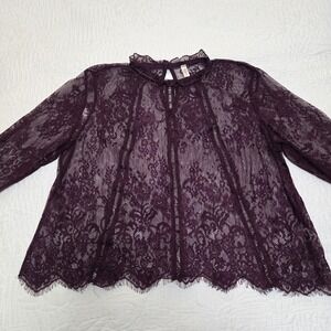 Xhilaration Blouse Lace Crop Top Fairy Core Romantic Whimsigoth Vamp Plum Medium